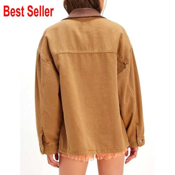 Oversized Denim Jacket Chic Y2K Retro Button Down Coat with Pockets - Picture 6 of 6